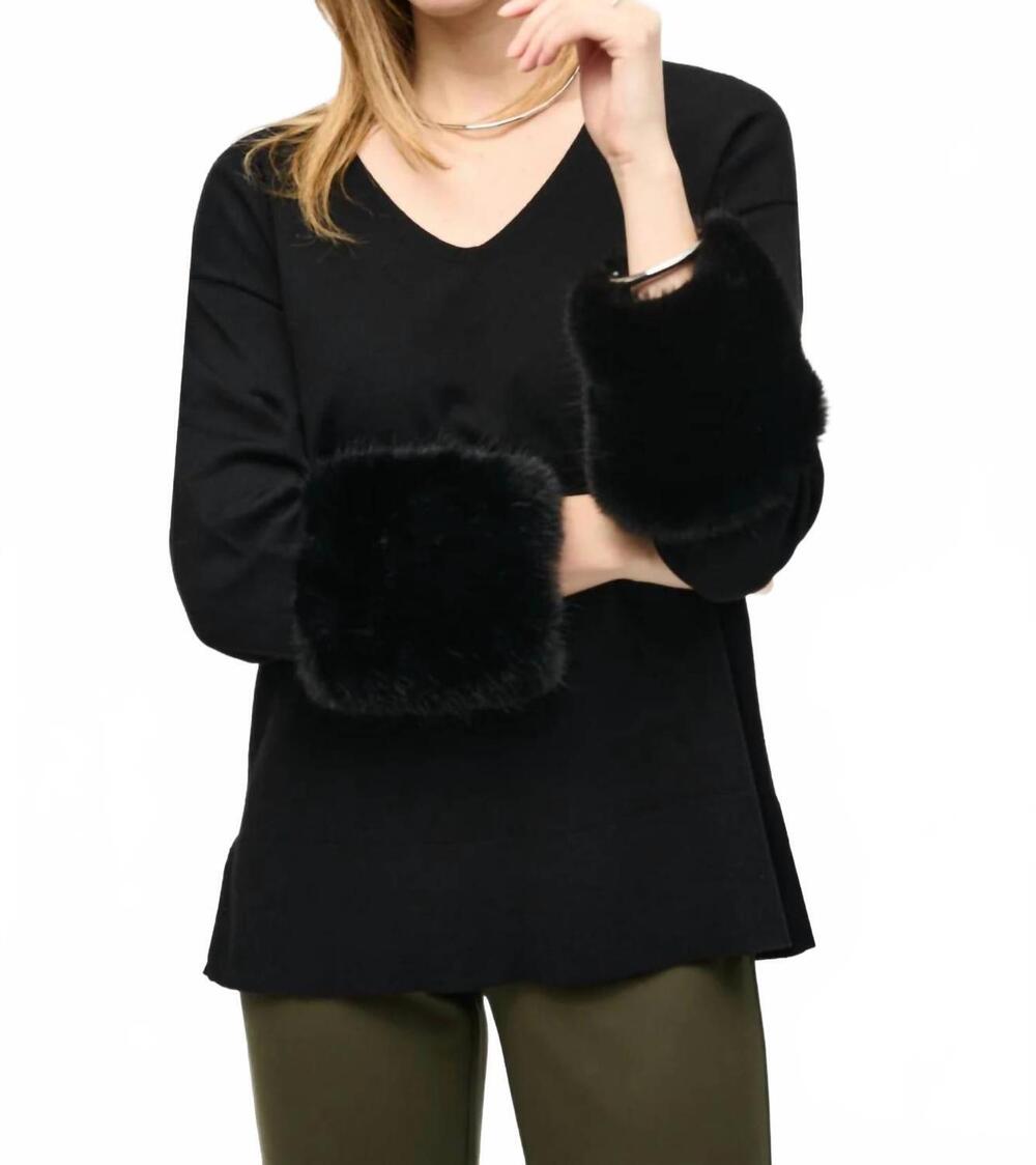 NEW JOSEPH RIBKOFF faux fur cuffs tunic in black